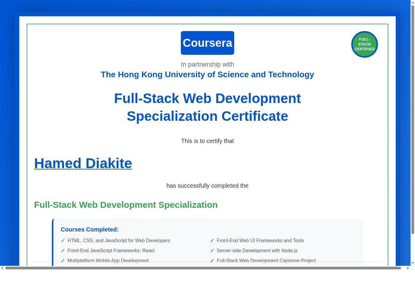 Full-Stack Development Specialization